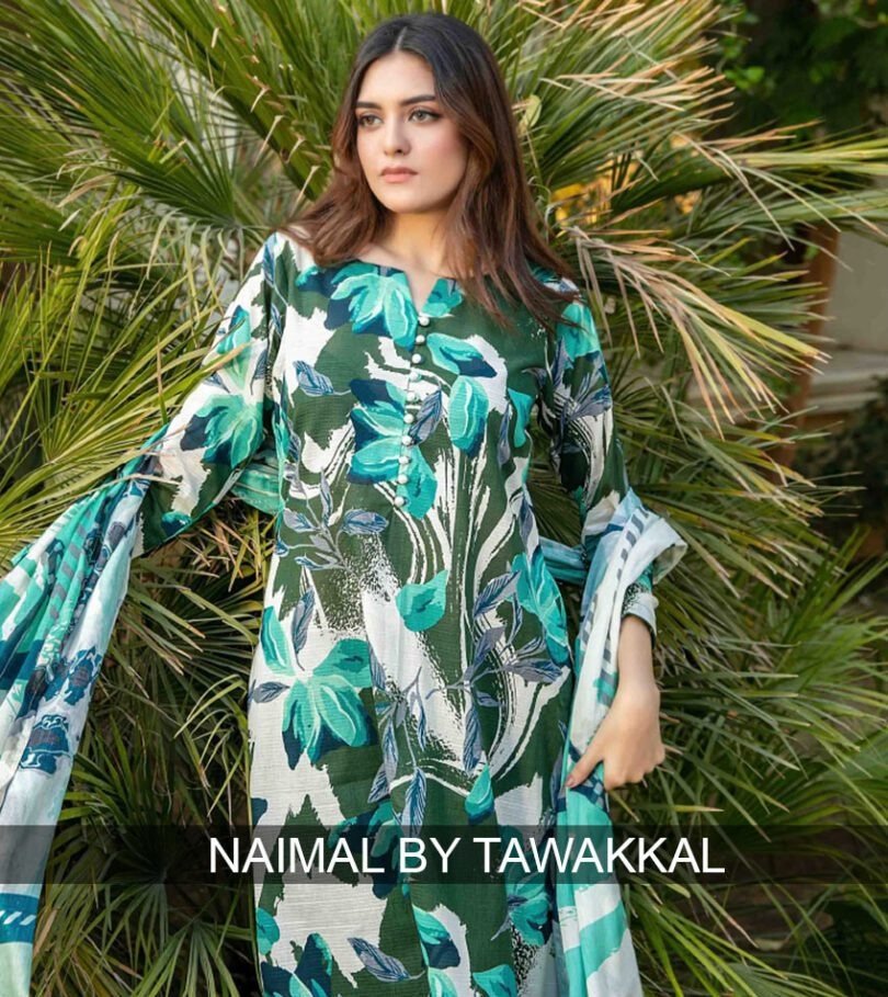 Tawakkal Fabrics 3 Piece Stitched Digital Printed Bana Dora Slub Lawn Suit - D-1508