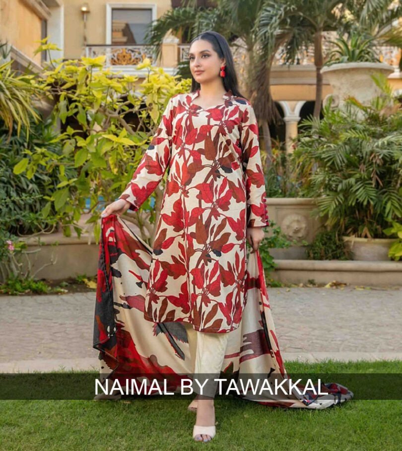 Tawakkal Fabrics 3 Piece Stitched Digital Printed Bana Dora Slub Lawn Suit - D-1509