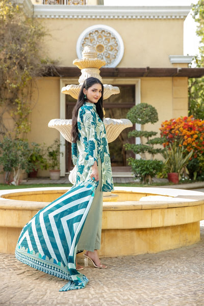 Tawakkal Fabrics 3 Piece Stitched Digital Printed Bana Dora Slub Lawn Suit - D-1510