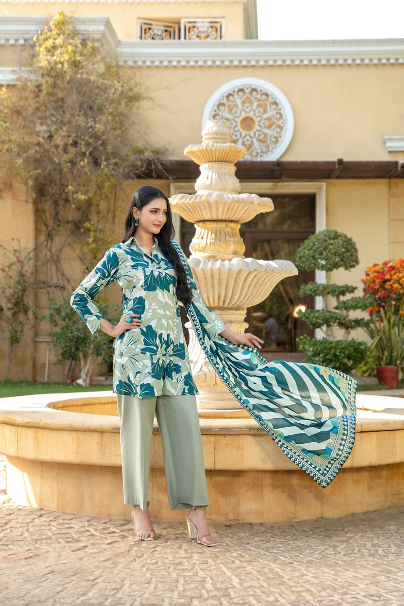 Tawakkal Fabrics 3 Piece Stitched Digital Printed Bana Dora Slub Lawn Suit - D-1510