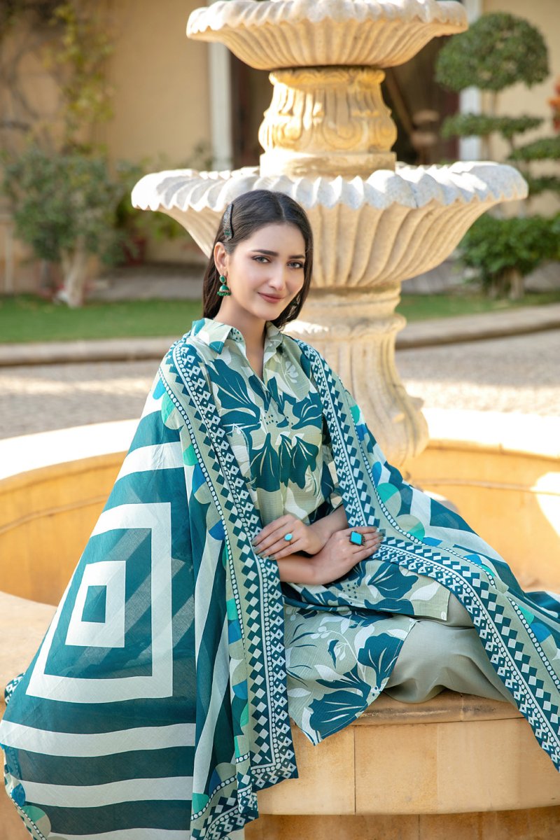 Tawakkal Fabrics 3 Piece Stitched Digital Printed Bana Dora Slub Lawn Suit - D-1510