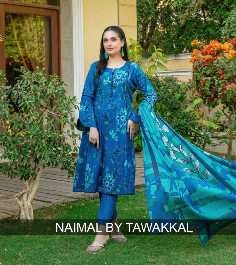 Tawakkal Fabrics 3 Piece Stitched Digital Printed Bana Dora Slub Lawn Suit - D-1511