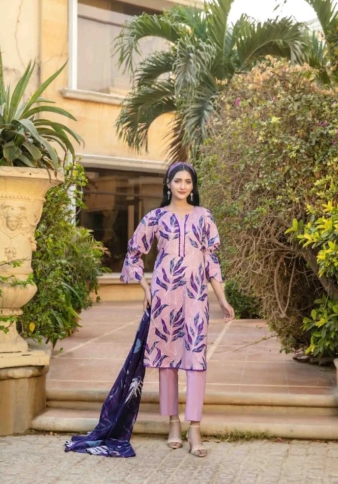 Tawakkal Fabrics 3 Piece Stitched Digital Printed Bana Dora Slub Lawn Suit - D-1512