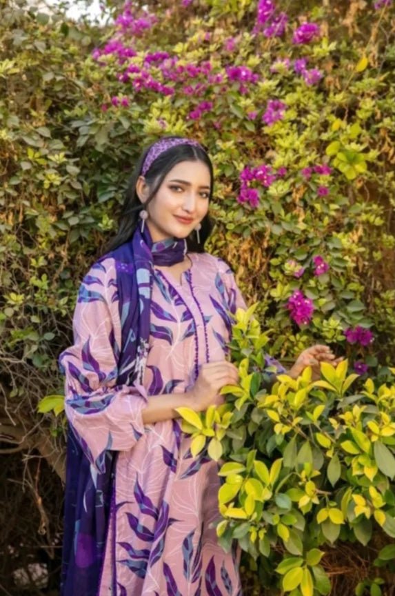 Tawakkal Fabrics 3 Piece Stitched Digital Printed Bana Dora Slub Lawn Suit - D-1512