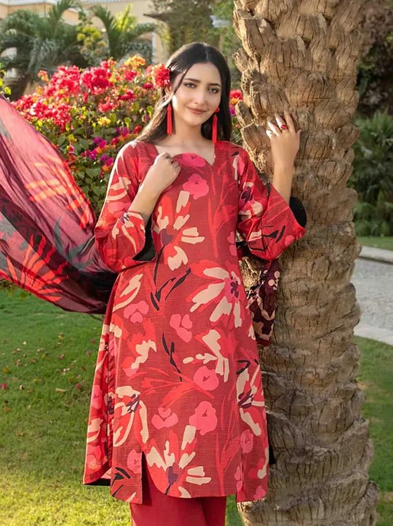 Tawakkal Fabrics 3 Piece Stitched Digital Printed Bana Dora Slub Lawn Suit - D-1513