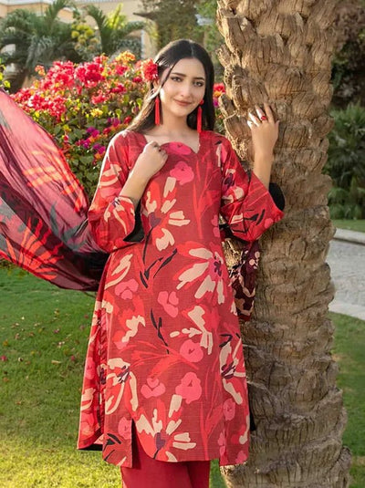 Tawakkal Fabrics 3 Piece Stitched Digital Printed Bana Dora Slub Lawn Suit - D-1513