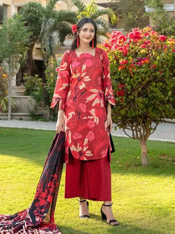 Tawakkal Fabrics 3 Piece Stitched Digital Printed Bana Dora Slub Lawn Suit - D-1513