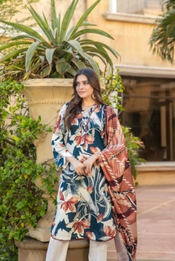 Tawakkal Fabrics 3 Piece Stitched Digital Printed Bana Dora Slub Lawn Suit - D-1514