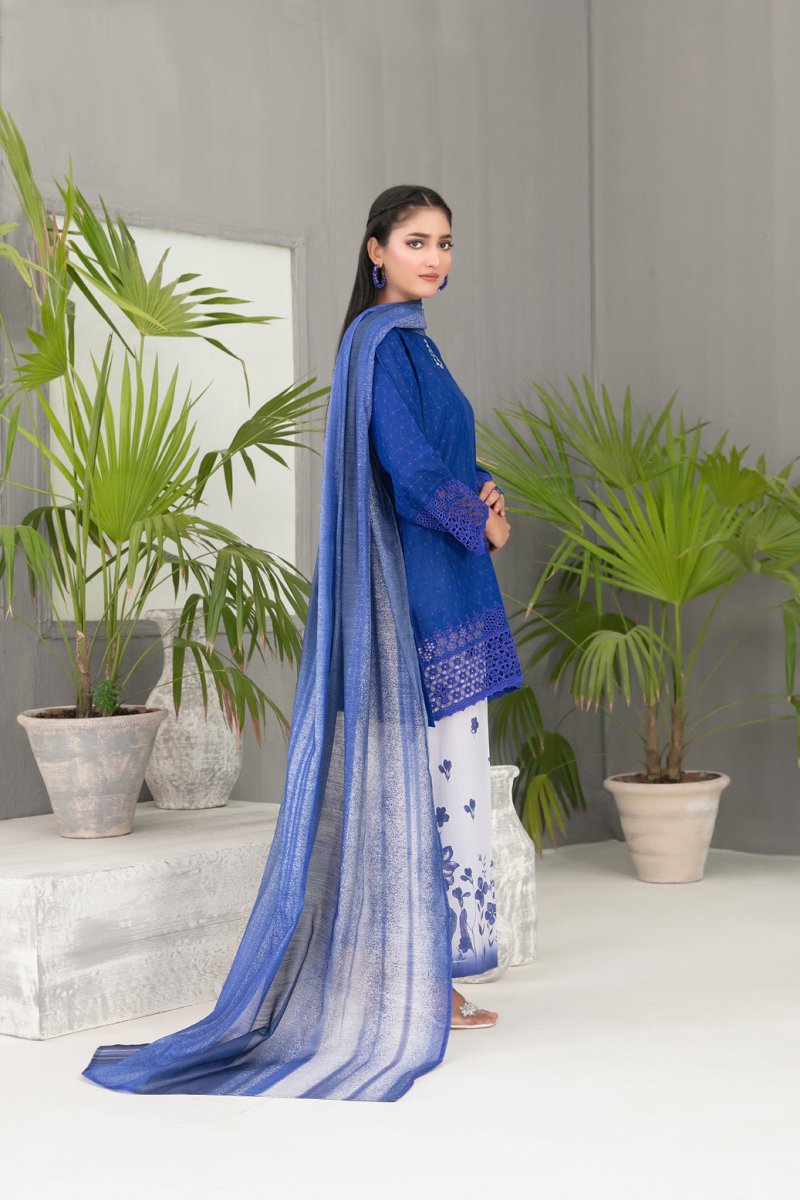 Tawakkal Fabrics 3 Piece Stitched Schiffli Embroidered Lawn Suit - D-2091