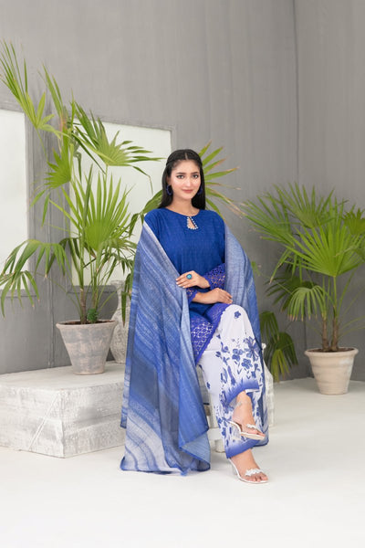 Tawakkal Fabrics 3 Piece Stitched Schiffli Embroidered Lawn Suit - D-2091