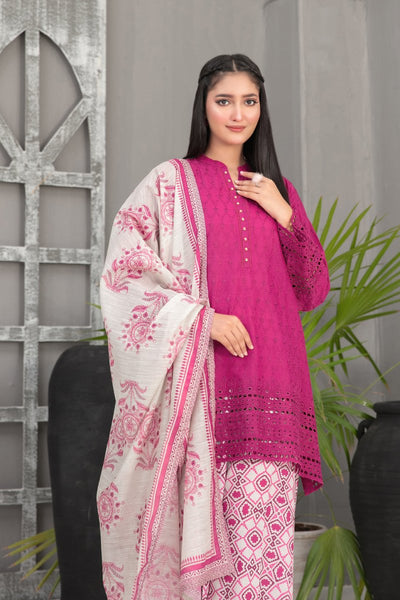 Tawakkal Fabrics 3 Piece Stitched Schiffli Embroidered Lawn Suit - D-2092