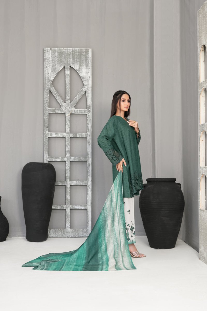 Tawakkal Fabrics 3 Piece Stitched Schiffli Embroidered Lawn Suit - D-2093