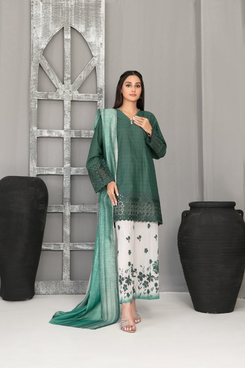 Tawakkal Fabrics 3 Piece Stitched Schiffli Embroidered Lawn Suit - D-2093