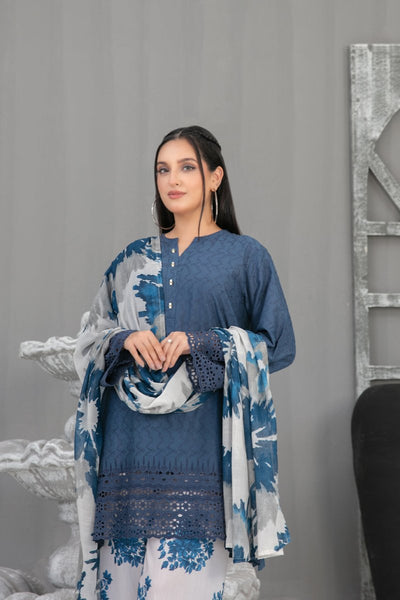 Tawakkal Fabrics 3 Piece Stitched Schiffli Embroidered Lawn Suit - D-2094