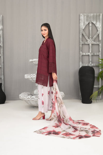 Tawakkal Fabrics 3 Piece Stitched Schiffli Embroidered Lawn Suit - D-2095