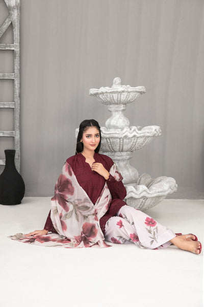 Tawakkal Fabrics 3 Piece Stitched Schiffli Embroidered Lawn Suit - D-2095