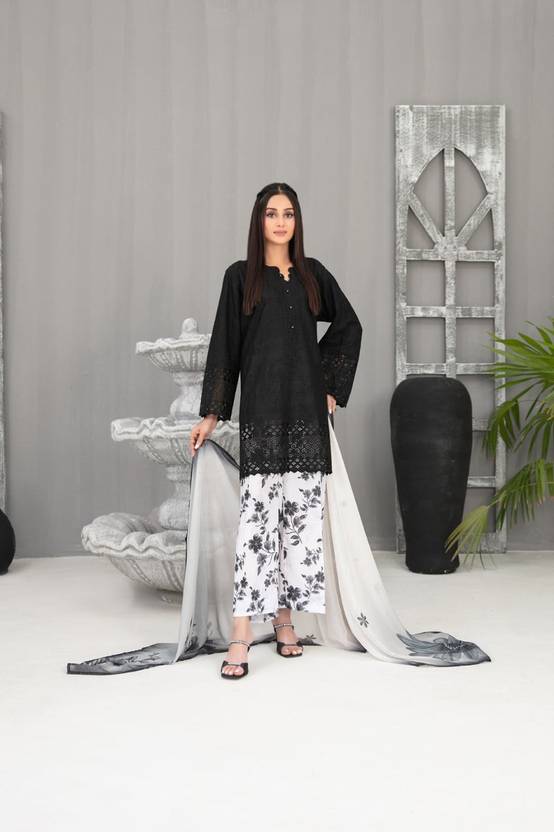 Tawakkal Fabrics 3 Piece Stitched Schiffli Embroidered Lawn Suit - D-2096