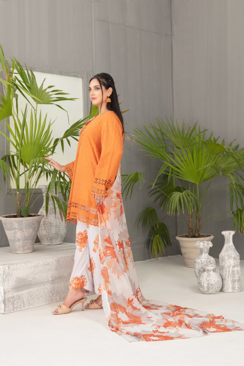 Tawakkal Fabrics 3 Piece Stitched Schiffli Embroidered Lawn Suit - D-2097