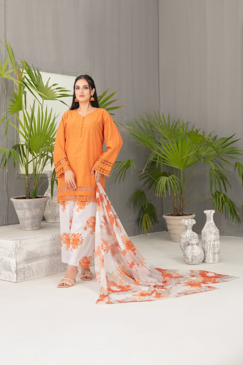 Tawakkal Fabrics 3 Piece Stitched Schiffli Embroidered Lawn Suit - D-2097