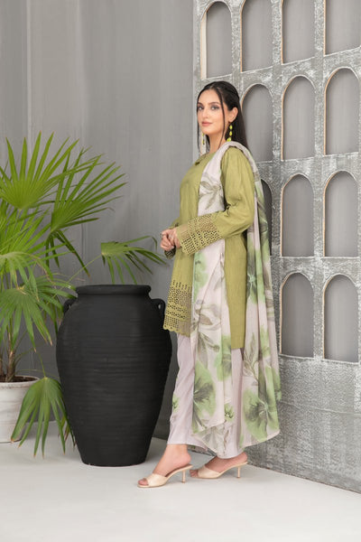 Tawakkal Fabrics 3 Piece Stitched Schiffli Embroidered Lawn Suit - D-2098