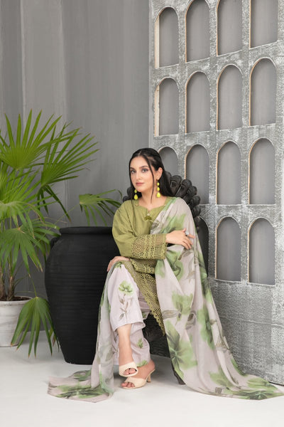 Tawakkal Fabrics 3 Piece Stitched Schiffli Embroidered Lawn Suit - D-2098