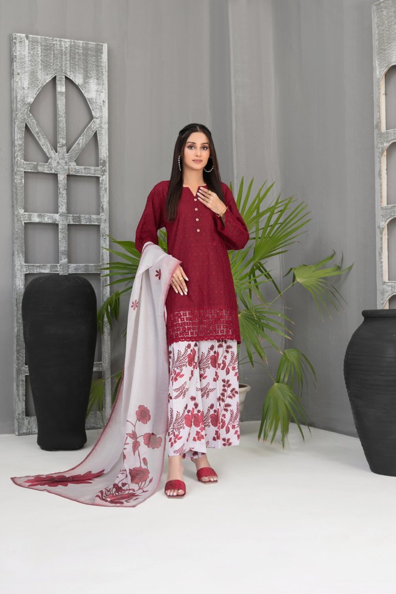 Tawakkal Fabrics 3 Piece Stitched Schiffli Embroidered Lawn Suit - D-2099