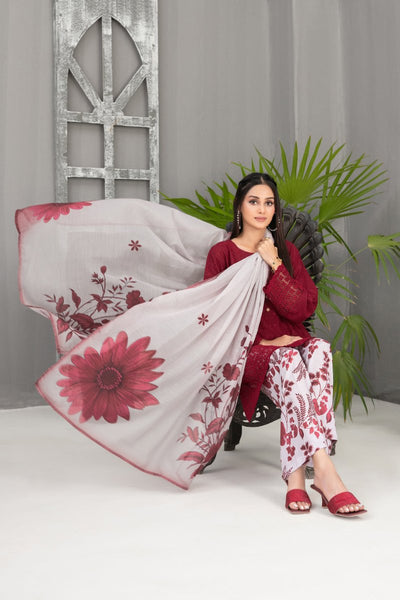 Tawakkal Fabrics 3 Piece Stitched Schiffli Embroidered Lawn Suit - D-2099