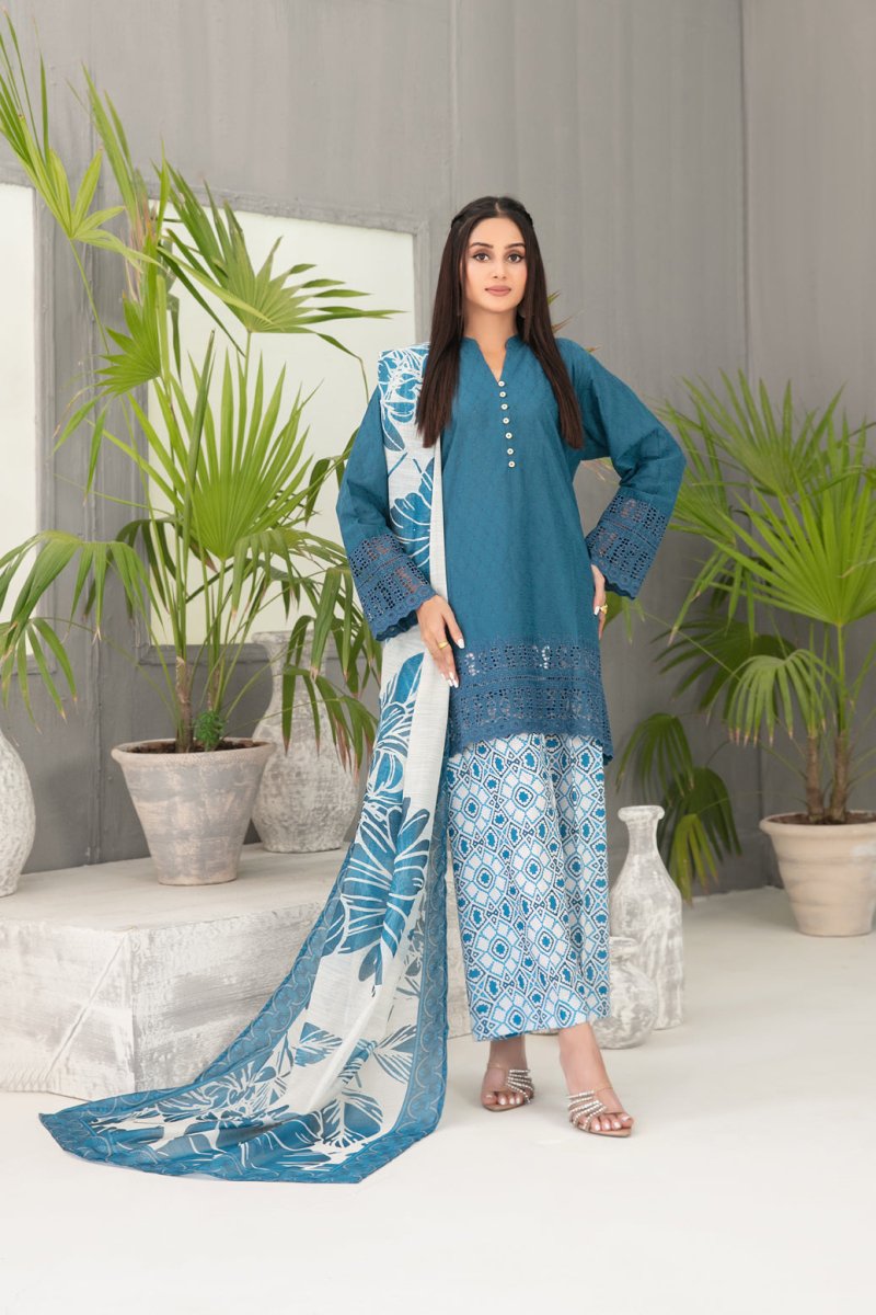 Tawakkal Fabrics 3 Piece Stitched Schiffli Embroidered Lawn Suit - D-2100