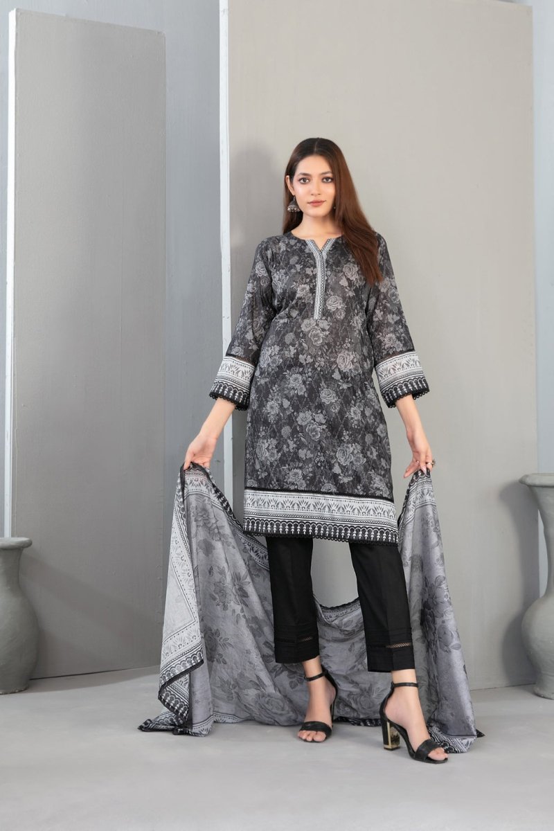 Tawakkal Fabrics 3 Piece Stitched Monochrome Digital Printed Lawn Suit - D-2191