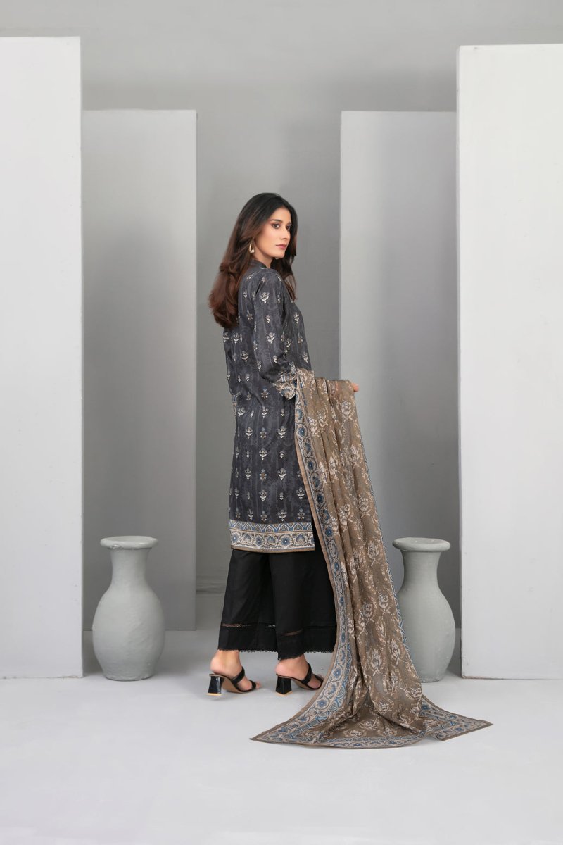 Tawakkal Fabrics 3 Piece Stitched Monochrome Digital Printed Lawn Suit - D-2192