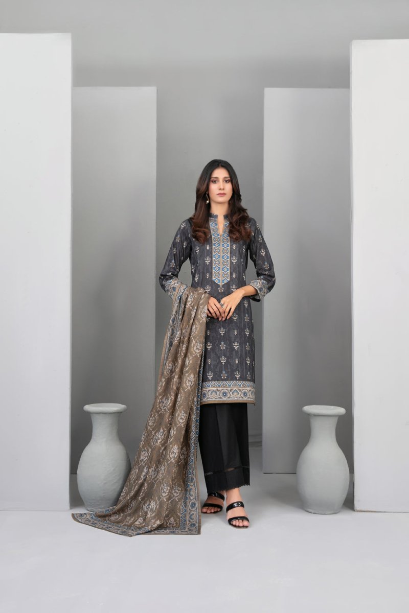 Tawakkal Fabrics 3 Piece Stitched Monochrome Digital Printed Lawn Suit - D-2192