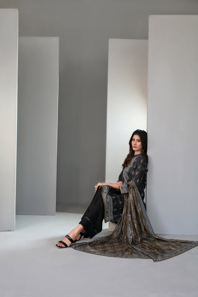 Tawakkal Fabrics 3 Piece Stitched Monochrome Digital Printed Lawn Suit - D-2192