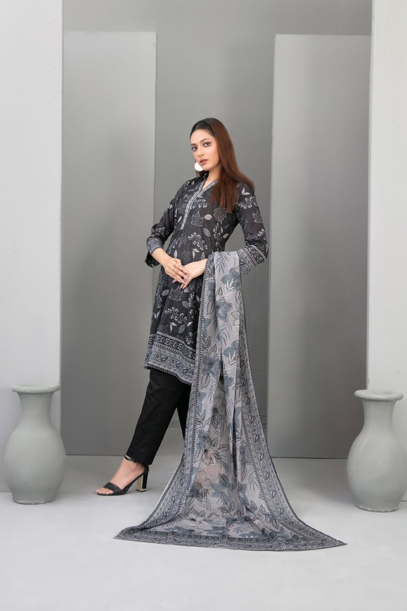 Tawakkal Fabrics 3 Piece Stitched Monochrome Digital Printed Lawn Suit - D-2193
