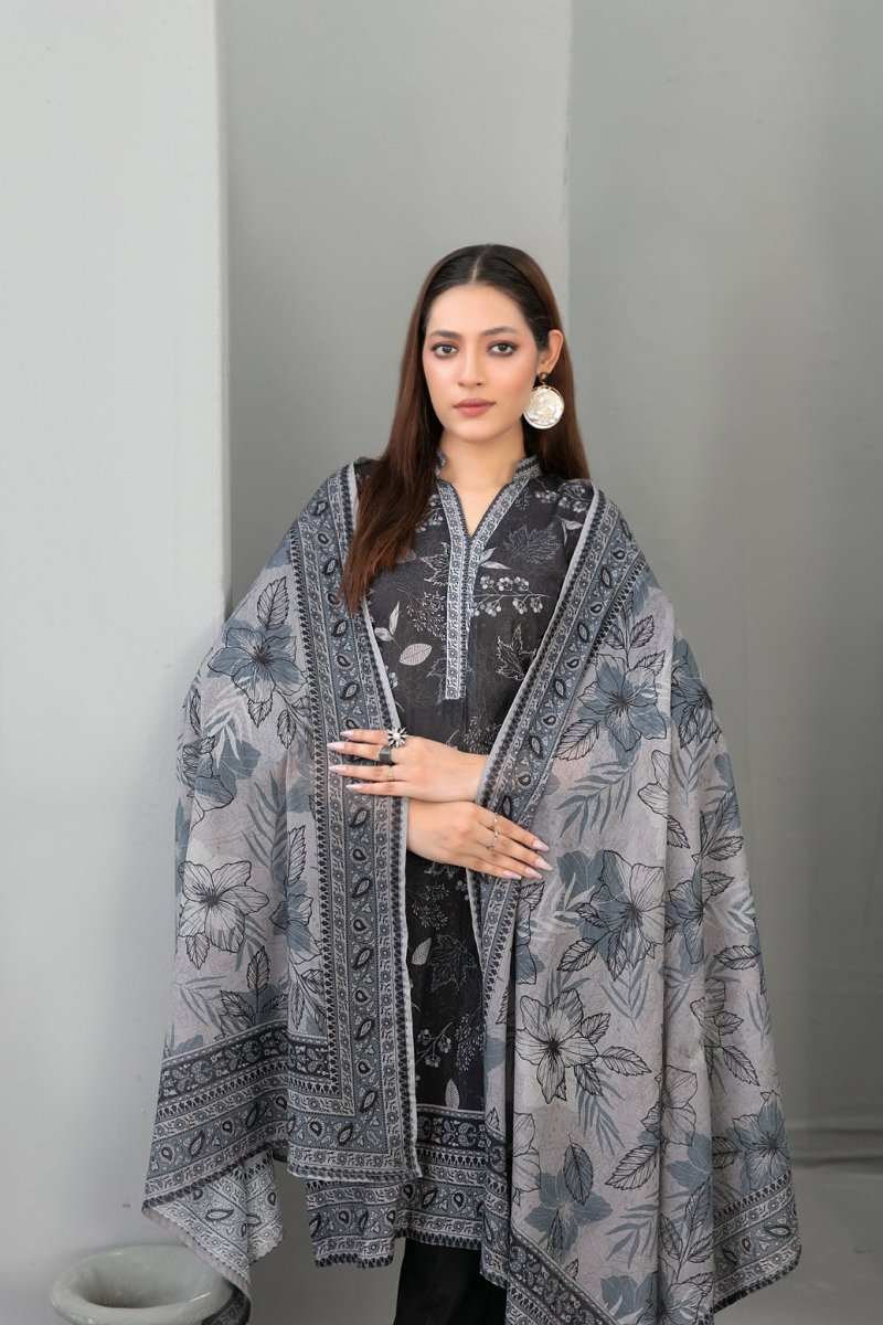 Tawakkal Fabrics 3 Piece Stitched Monochrome Digital Printed Lawn Suit - D-2193