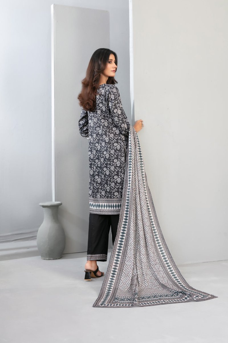 Tawakkal Fabrics 3 Piece Stitched Monochrome Digital Printed Lawn Suit - D-2194