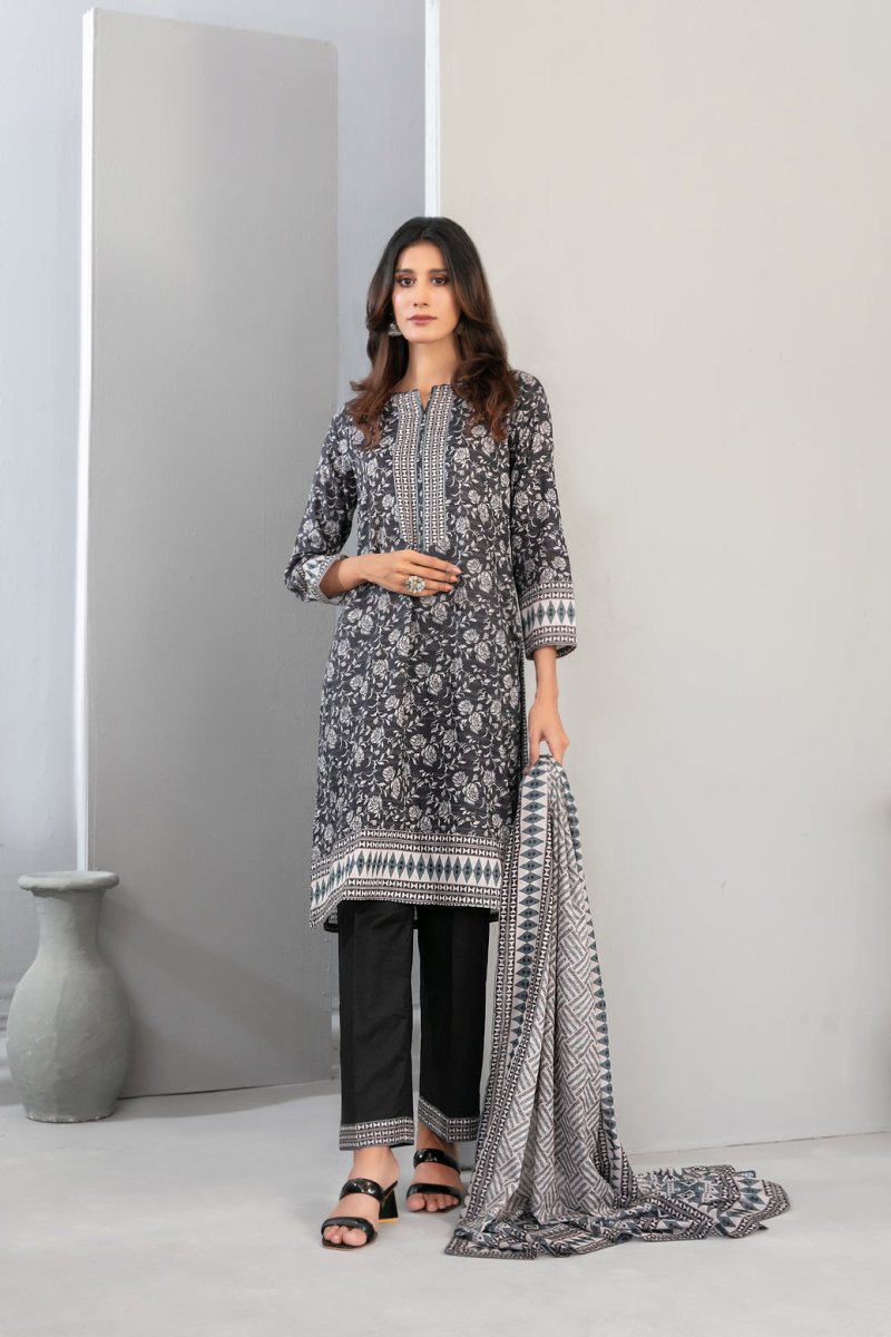 Tawakkal Fabrics 3 Piece Stitched Monochrome Digital Printed Lawn Suit - D-2194