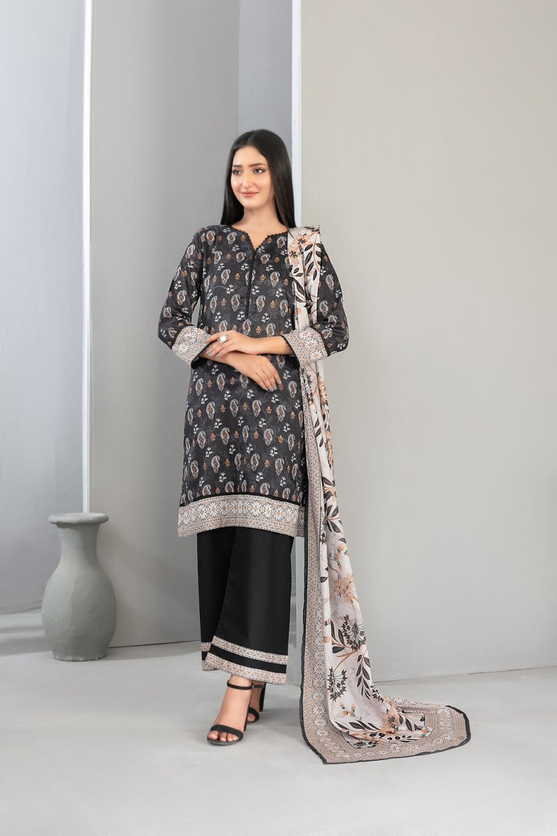 Tawakkal Fabrics 3 Piece Stitched Monochrome Digital Printed Lawn Suit - D-2195