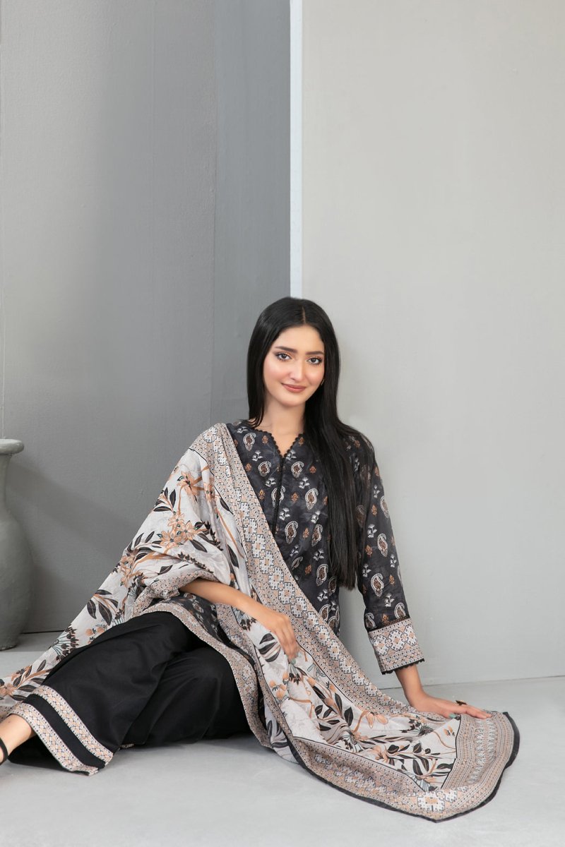 Tawakkal Fabrics 3 Piece Stitched Monochrome Digital Printed Lawn Suit - D-2195