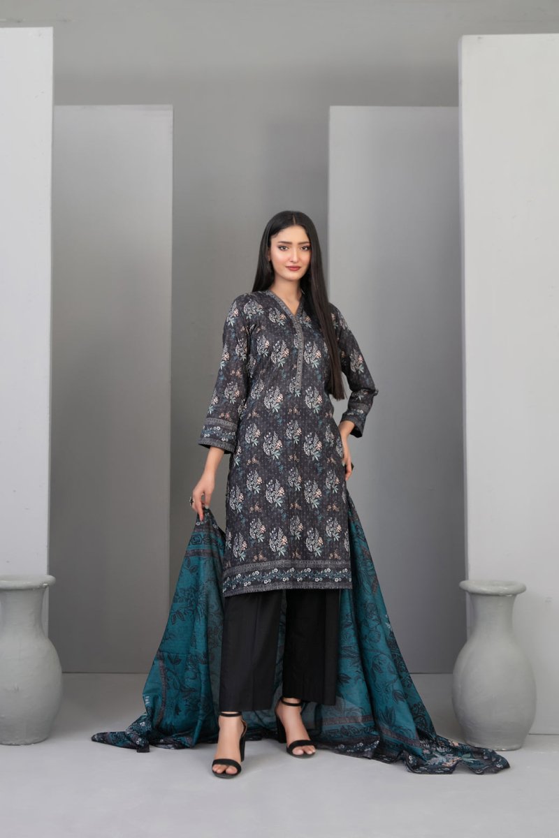 Tawakkal Fabrics 3 Piece Stitched Monochrome Digital Printed Lawn Suit - D-2196