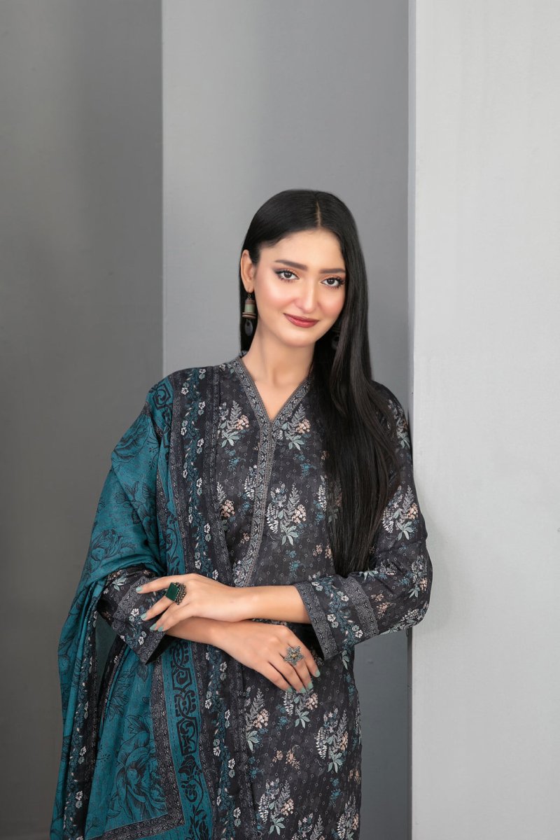 Tawakkal Fabrics 3 Piece Stitched Monochrome Digital Printed Lawn Suit - D-2196