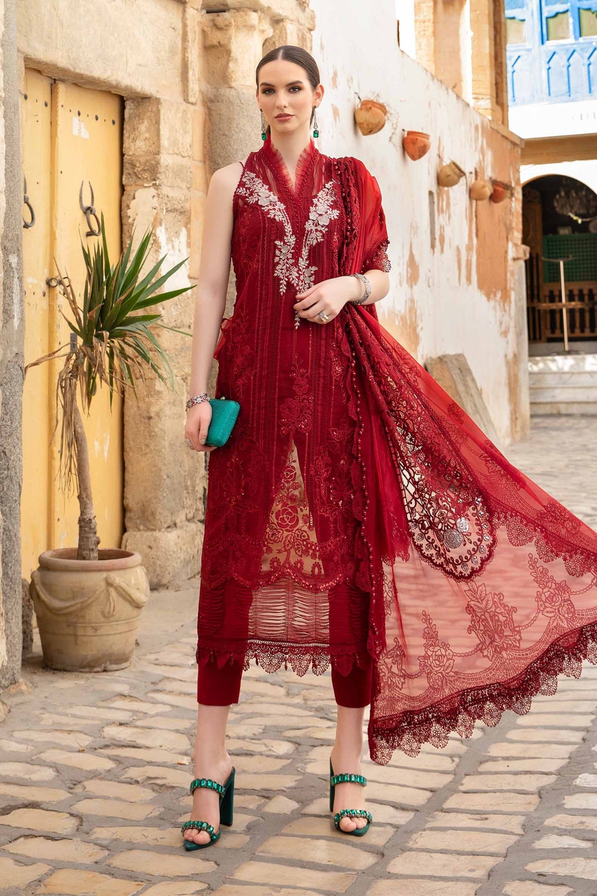 Maria. B 03 Piece Unstitched Printed Embroidered Lawn Suit - D-2401-B