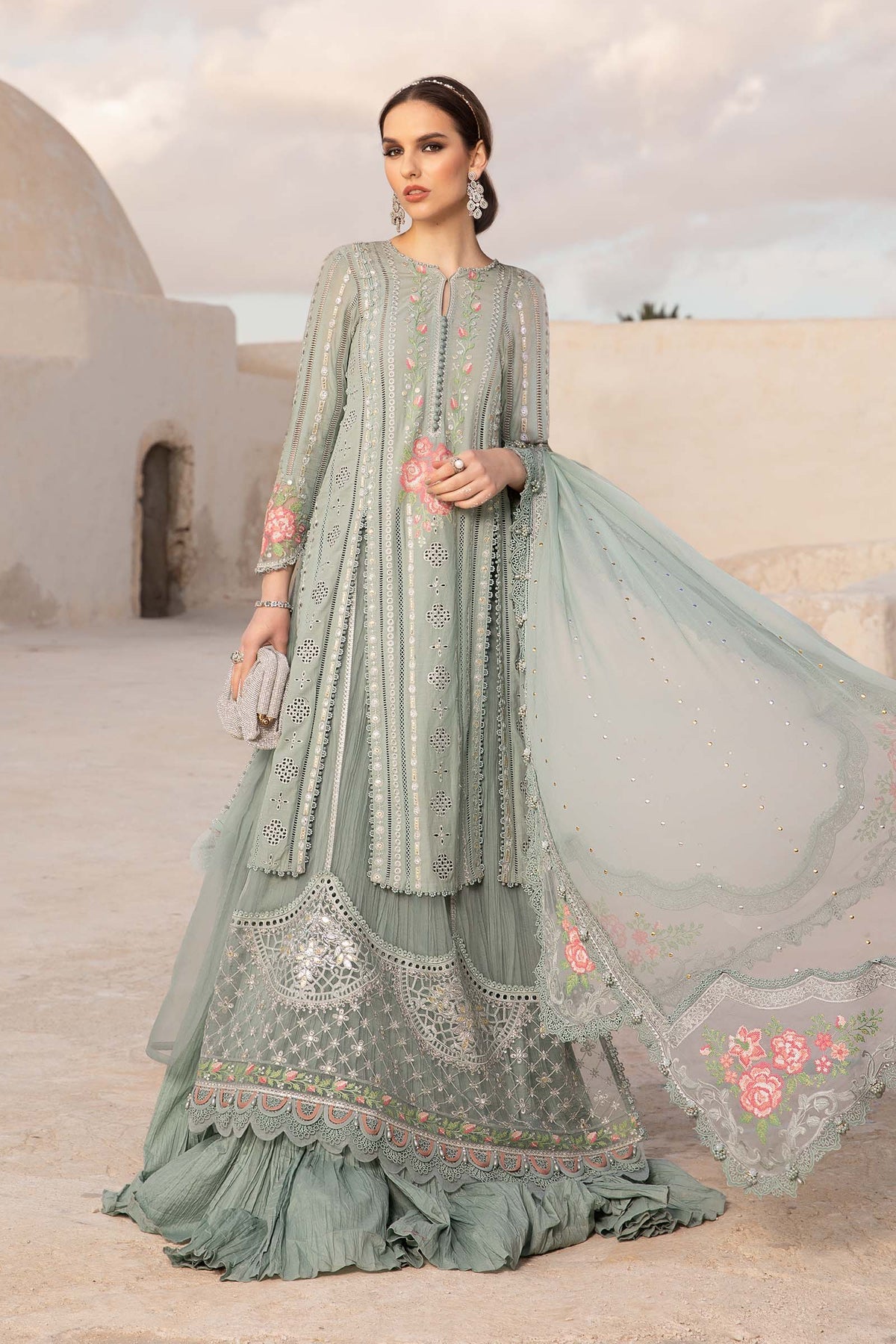 Maria. B 03 Piece Unstitched Printed Embroidered Lawn Suit - D-2412-B
