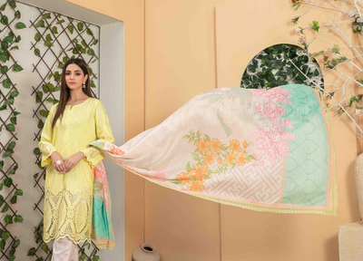 Tawakkal Fabrics 3 Piece Stitched Fancy Heavy Schiffli Embroidered Lawn Suit - D-2543