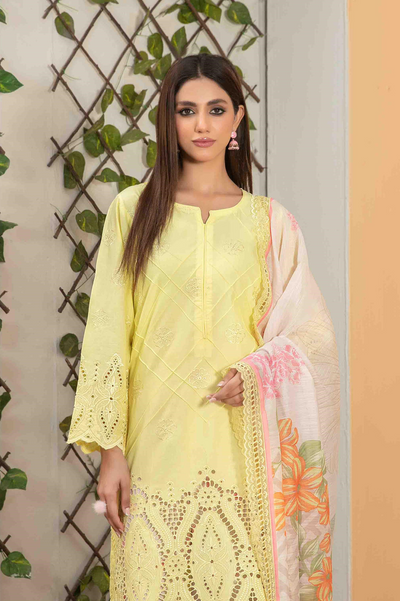 Tawakkal Fabrics 3 Piece Stitched Fancy Heavy Schiffli Embroidered Lawn Suit - D-2543