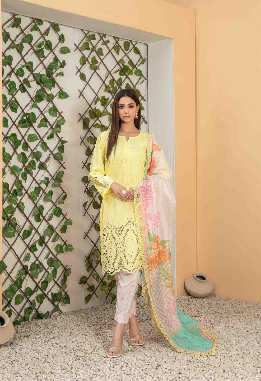 Tawakkal Fabrics 3 Piece Stitched Fancy Heavy Schiffli Embroidered Lawn Suit - D-2543