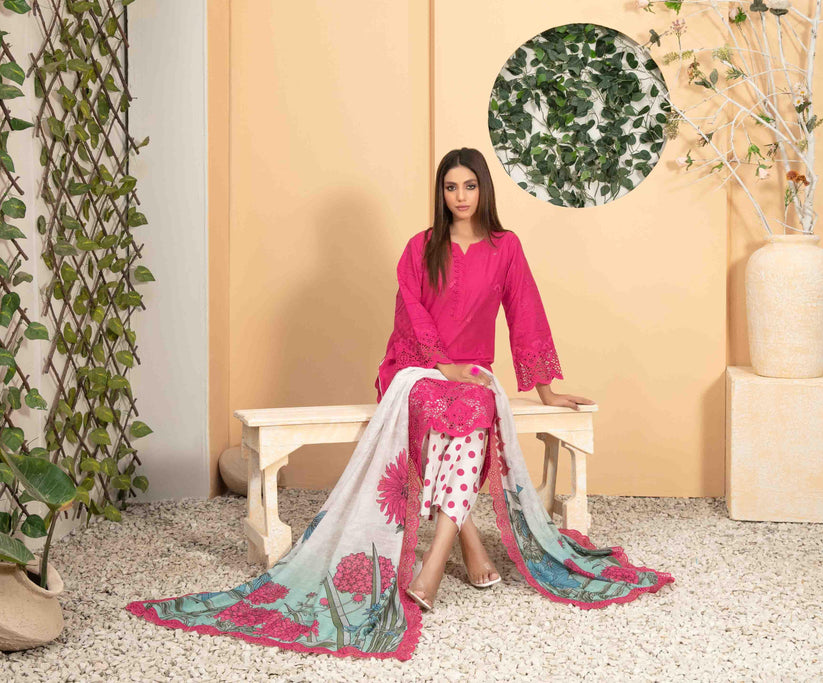 Tawakkal Fabrics 3 Piece Stitched Fancy Heavy Schiffli Embroidered Lawn Suit - D-2544