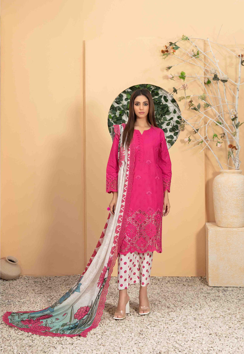 Tawakkal Fabrics 3 Piece Stitched Fancy Heavy Schiffli Embroidered Lawn Suit - D-2544