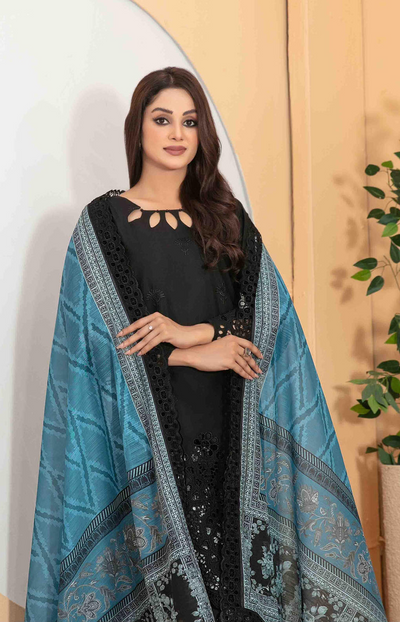 Tawakkal Fabrics 3 Piece Stitched Fancy Heavy Schiffli Embroidered Lawn Suit - D-2545