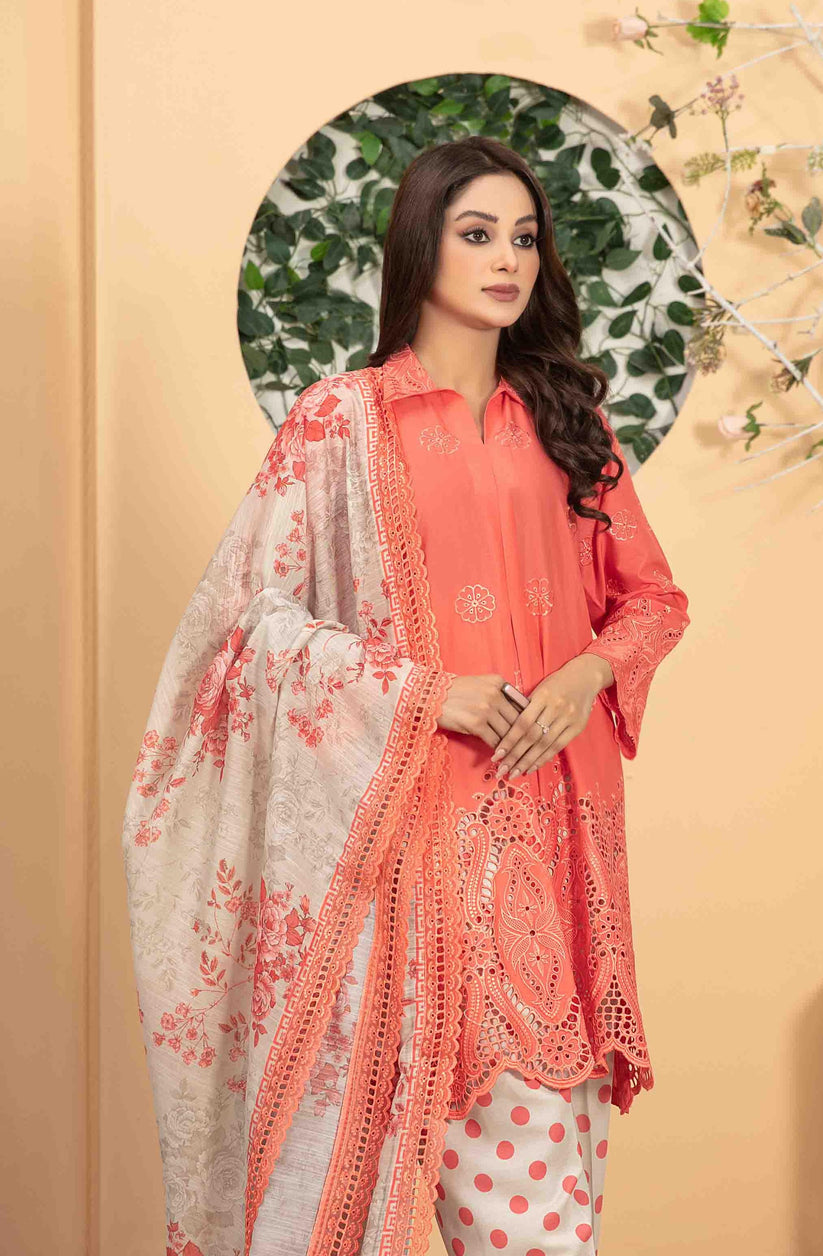 Tawakkal Fabrics 3 Piece Stitched Fancy Heavy Schiffli Embroidered Lawn Suit - D-2548