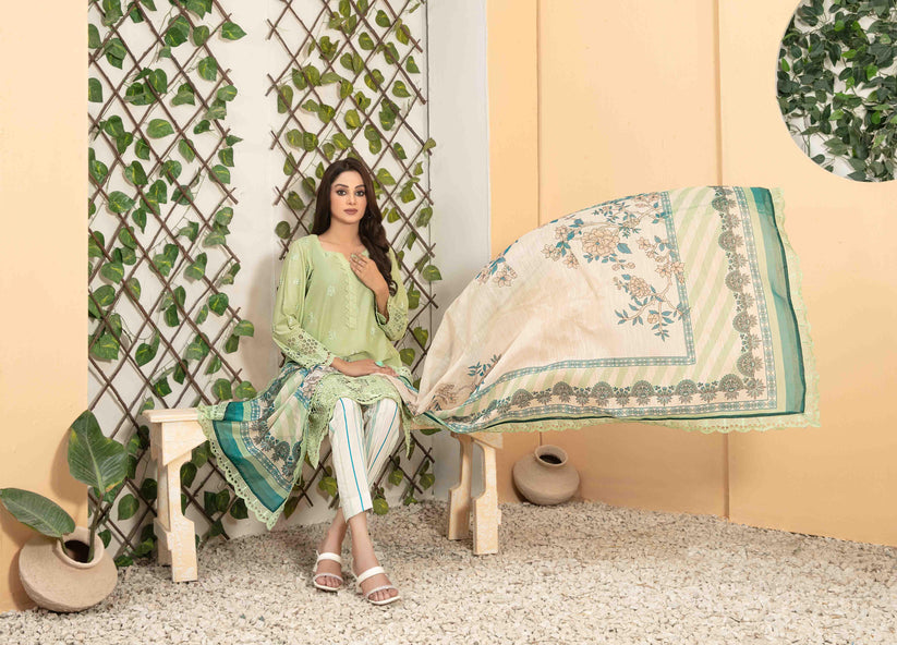 Tawakkal Fabrics 3 Piece Stitched Fancy Heavy Schiffli Embroidered Lawn Suit - D-2549